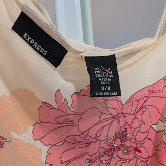 Express Cream and Pink Floral One Sleeve Blouse - Picture 2 of 6